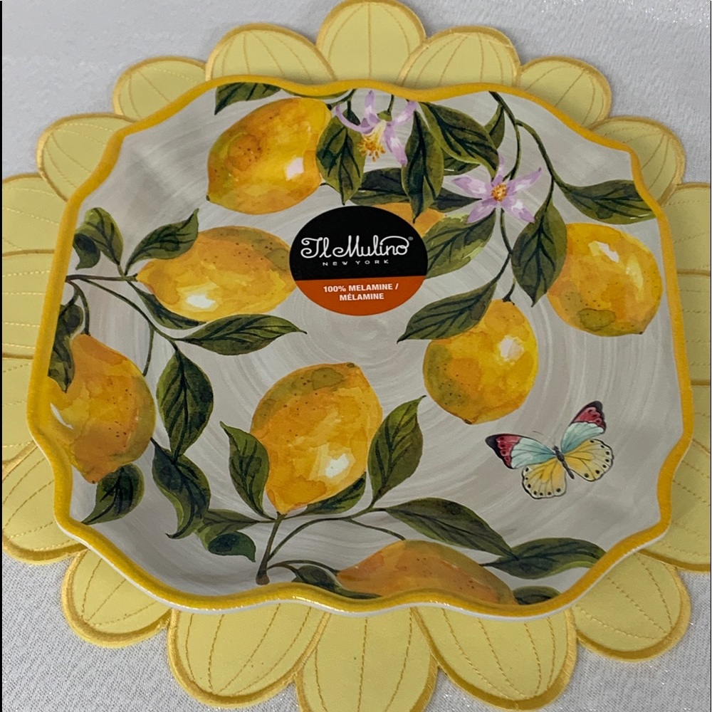 ll Mulino Lemons Melamine Square Dinner Plates - Set of 4